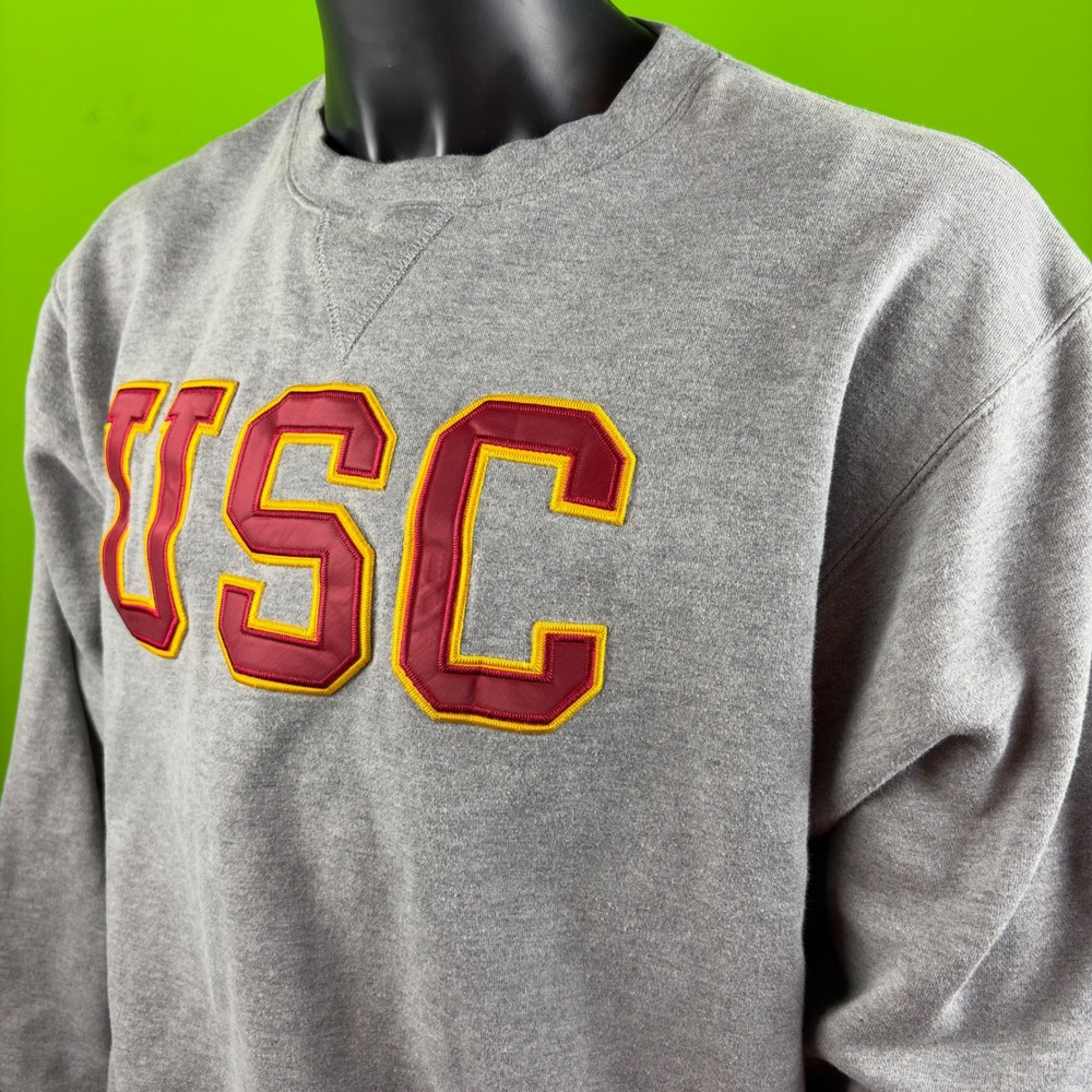 USC Trojans Heritage Gray Tackle Twill Crewneck Sweatshirt Unisex L Made USA